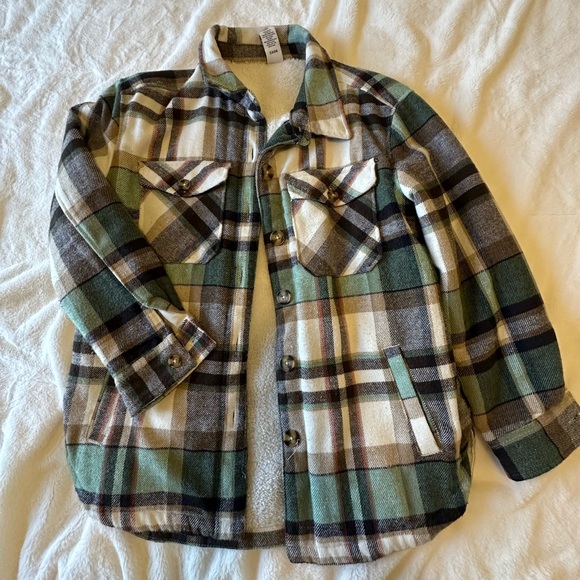 Oversized Lined Plaid Shirt Jacket Shacket - Picture 2 of 4